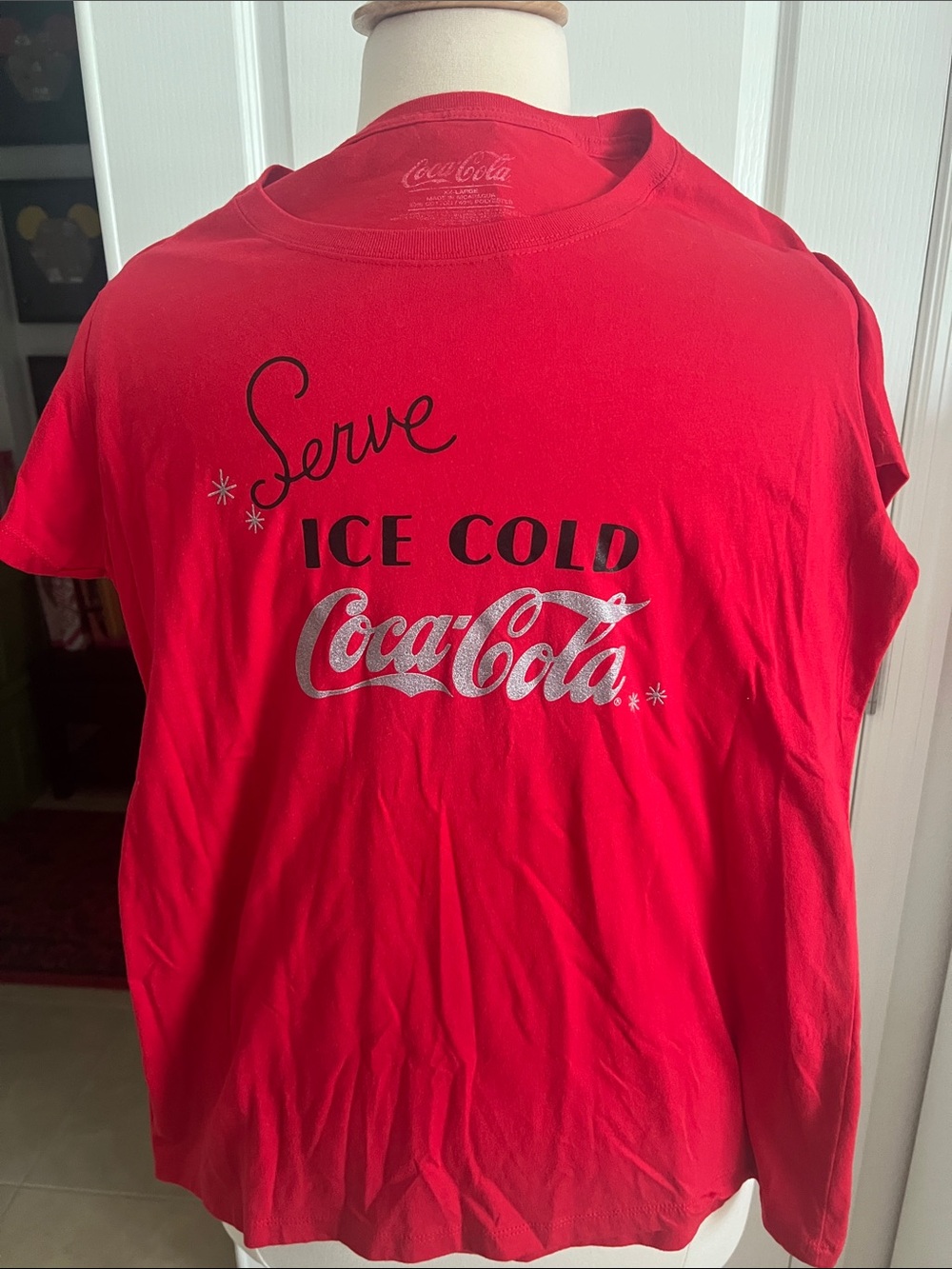 Coca Cola Red Short Sleeve Graphic Tee with Silver Logo